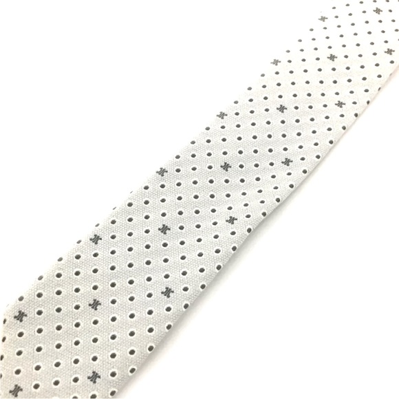 AUTH CELINE Macadam Triomphe Dots 100% Silk Tie White - Picture 3 of 7